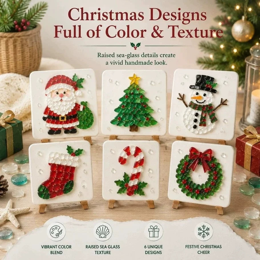 Snowman sea glass mosaic DIY kit – Christmas 15x15cm craft set for adults and kids