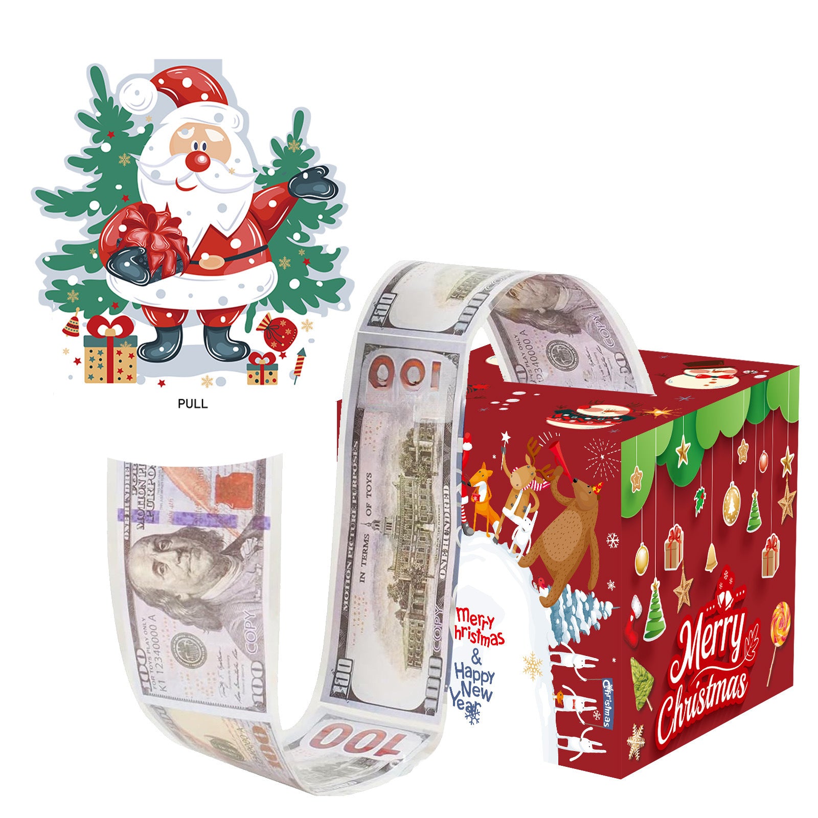 Christmas Money Pull Gift Box - Holiday Party Surprise Cash Box Decoration - RedSanta Claus19