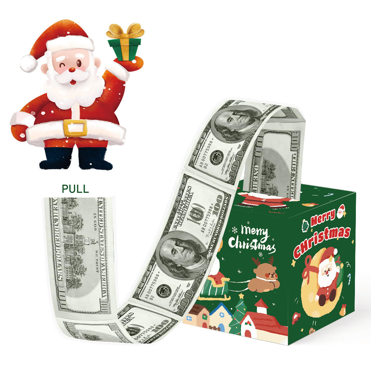 Christmas Money Pull Gift Box - Holiday Party Surprise Cash Box Decoration - GreenLifting Gift BoxSanta Claus67