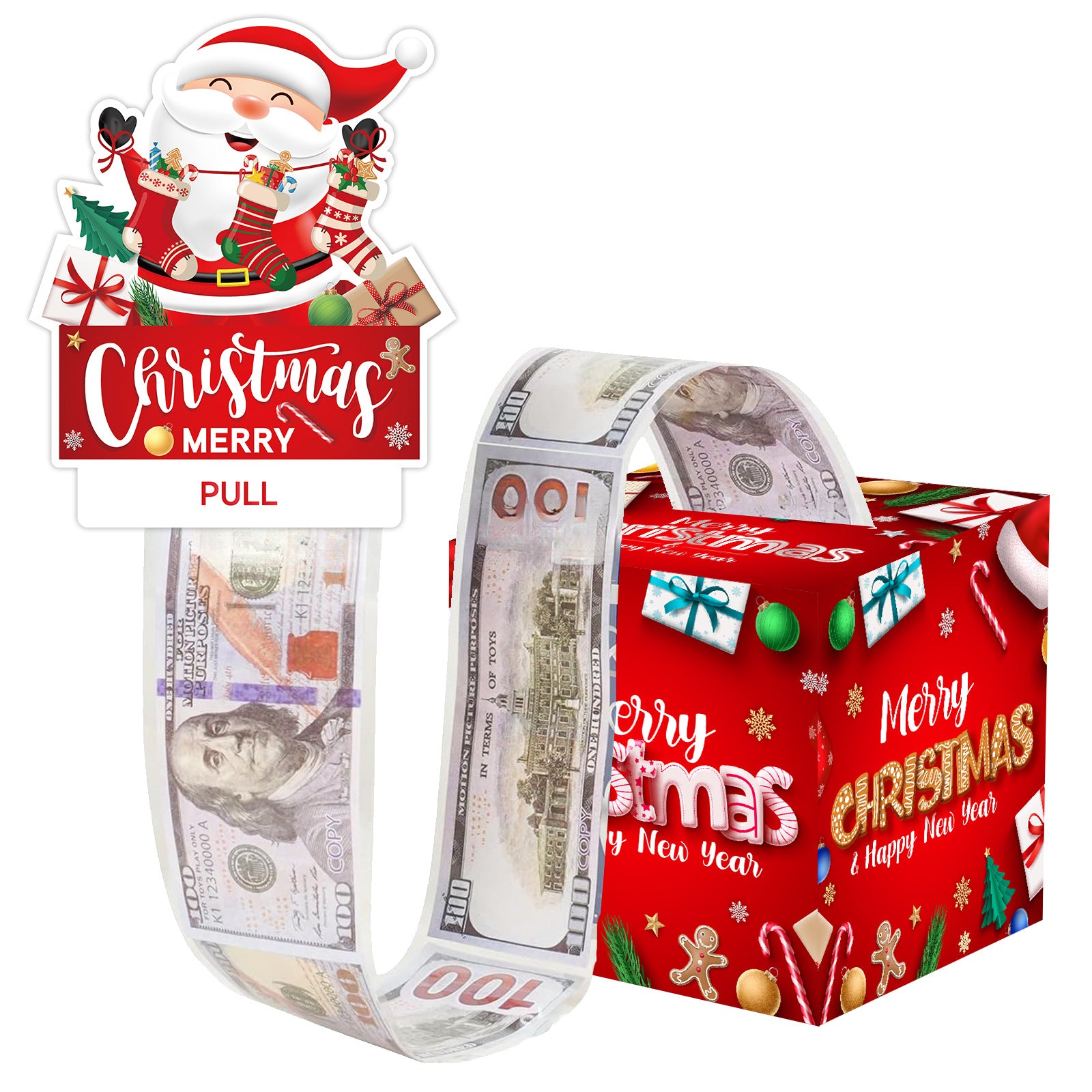 Christmas Money Pull Gift Box - Holiday Party Surprise Cash Box Decoration - Red83