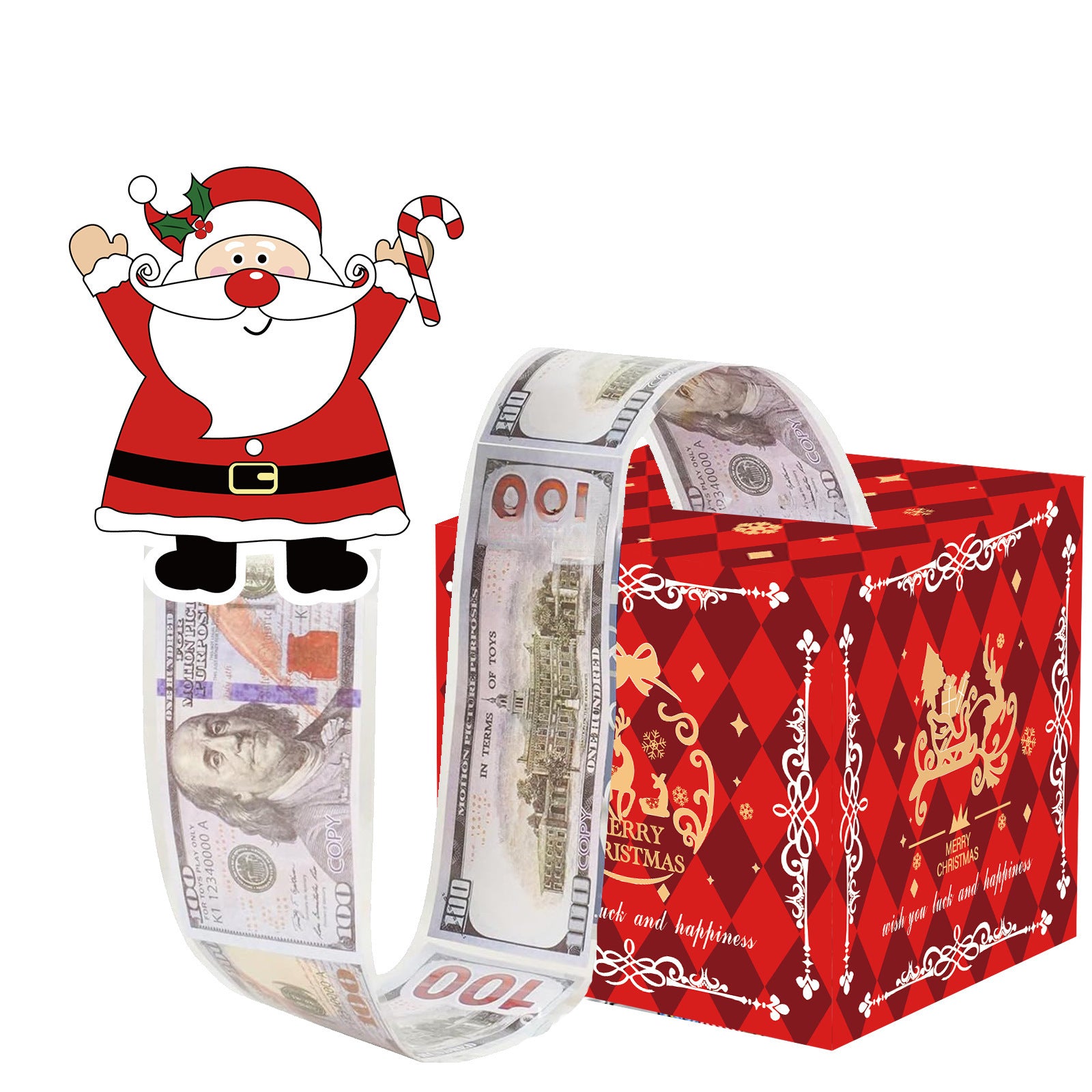 Christmas Money Pull Gift Box - Holiday Party Surprise Cash Box Decoration - RedSanta Claus81