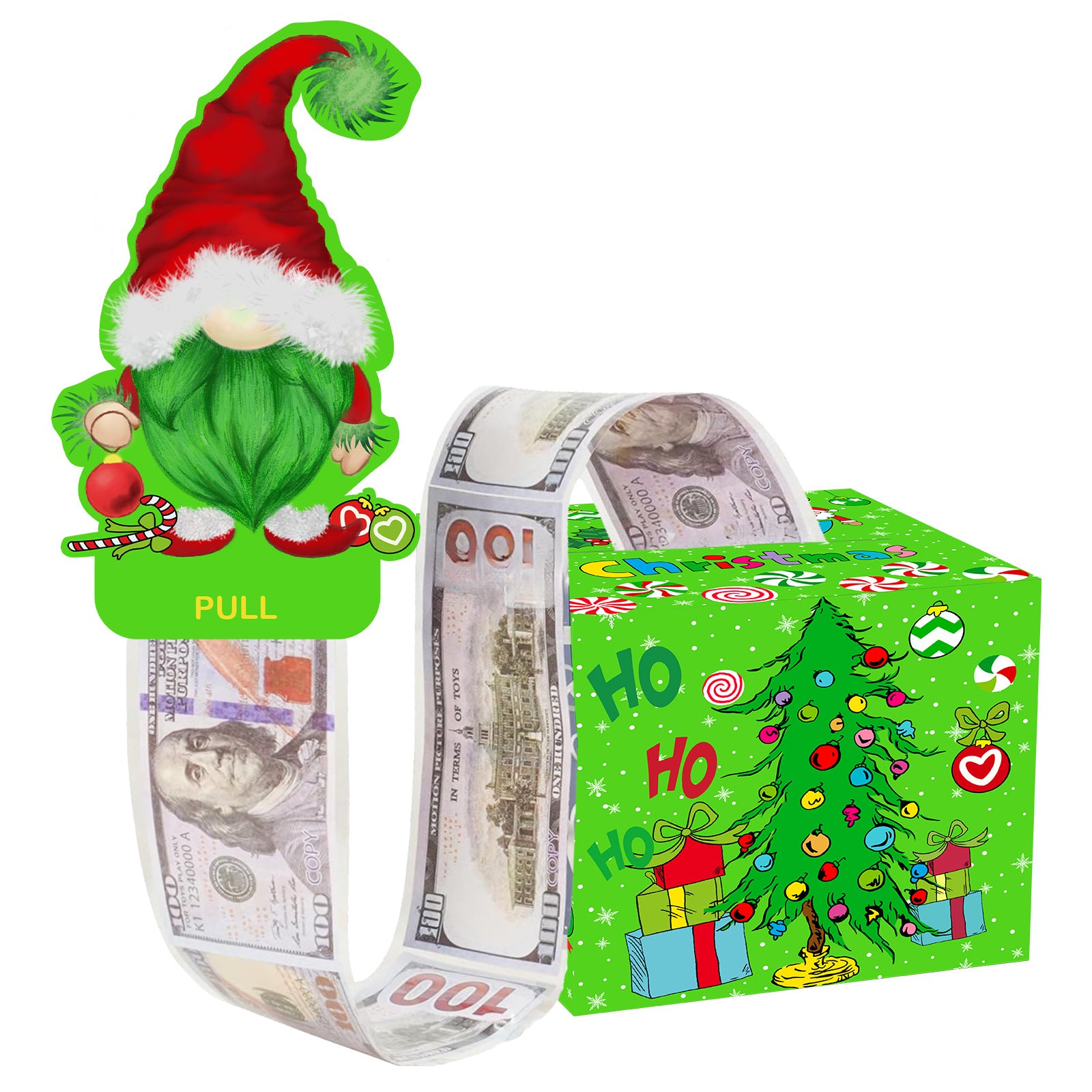 Christmas Money Pull Gift Box - Holiday Party Surprise Cash Box Decoration - GreenGnome13