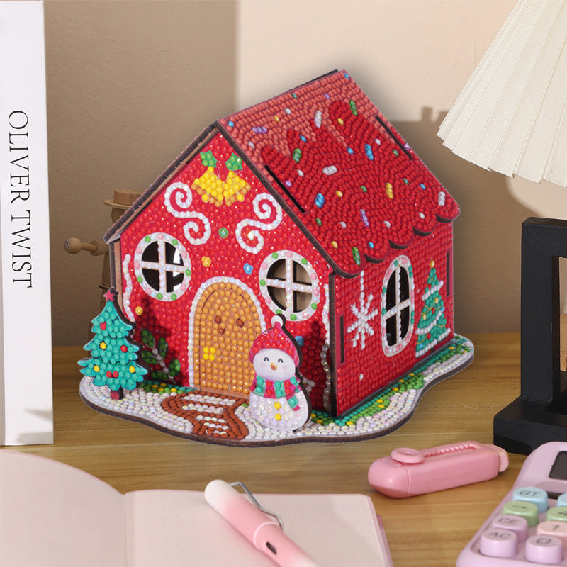 3D Wooden Christmas Cabin Diamond Painting Kit DIY Ornament for Desktop Decoration