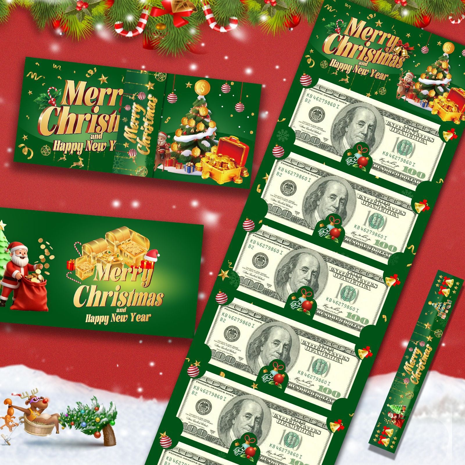 Christmas Money Pull Gift Box - Holiday Party Surprise Cash Box Decoration - 10Red Envelope80