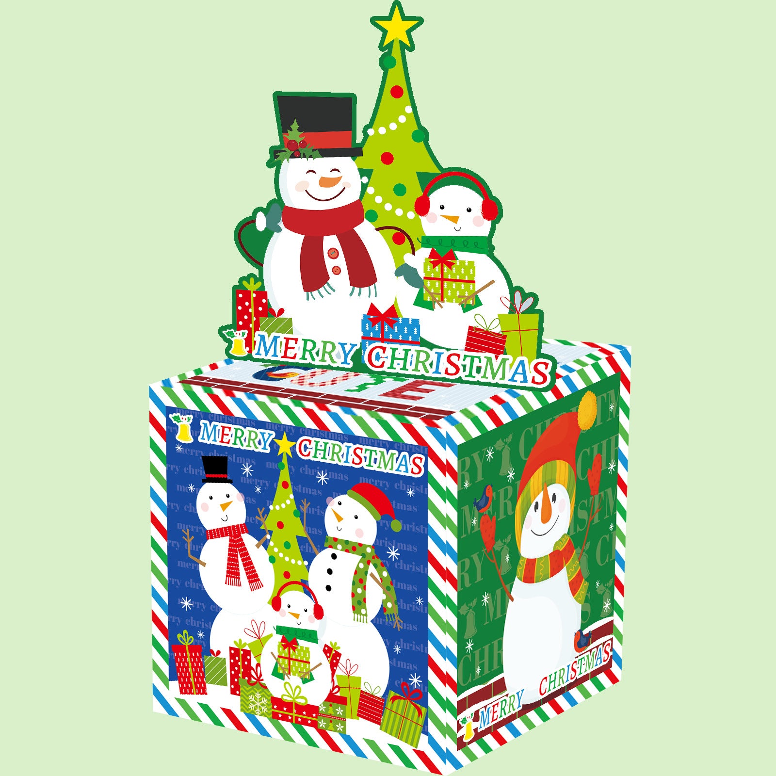 Christmas Money Pull Gift Box - Holiday Party Surprise Cash Box Decoration - GreenCuteSnowman59