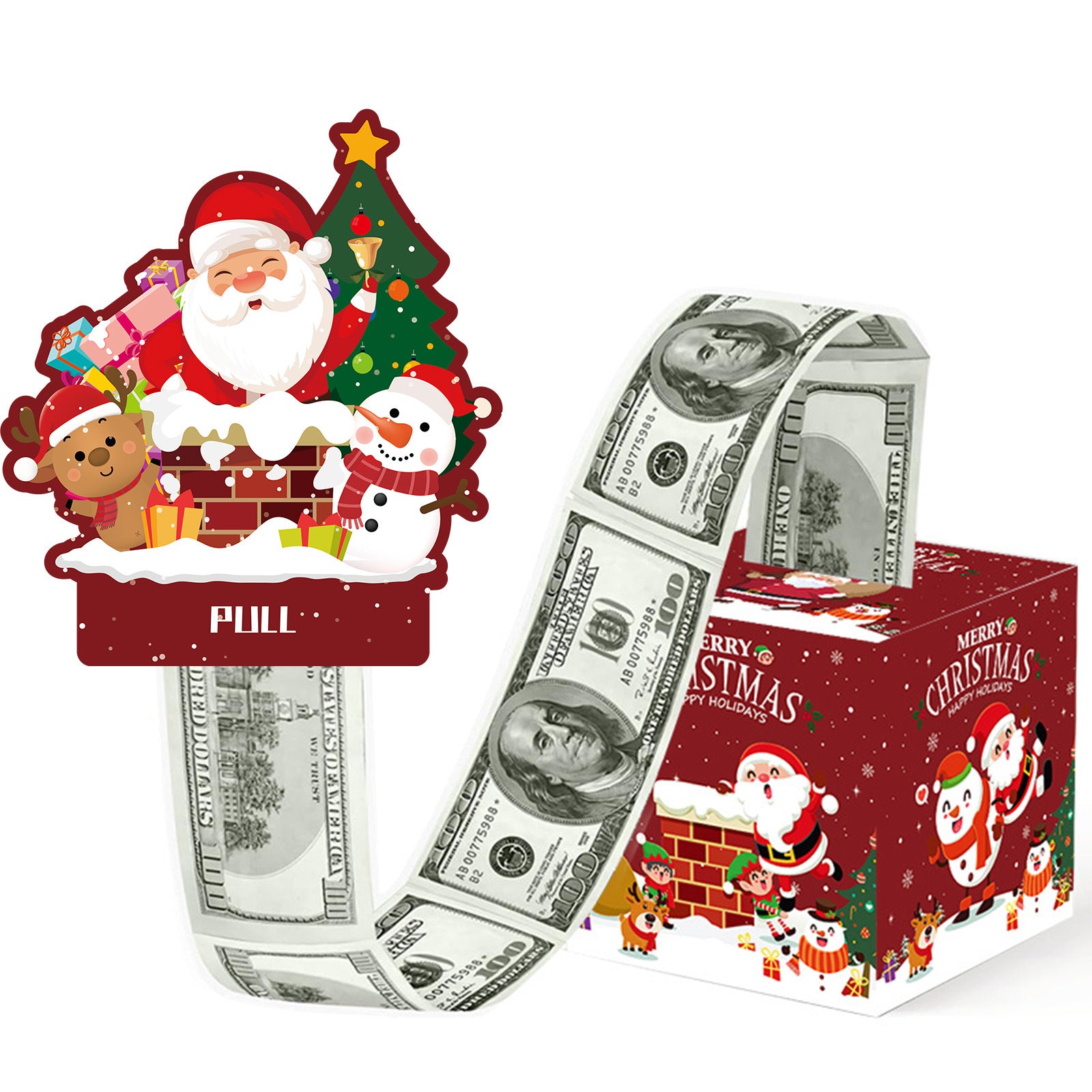 Christmas Money Pull Gift Box - Holiday Party Surprise Cash Box Decoration - RedSanta ClausChimneyGiving Gift74