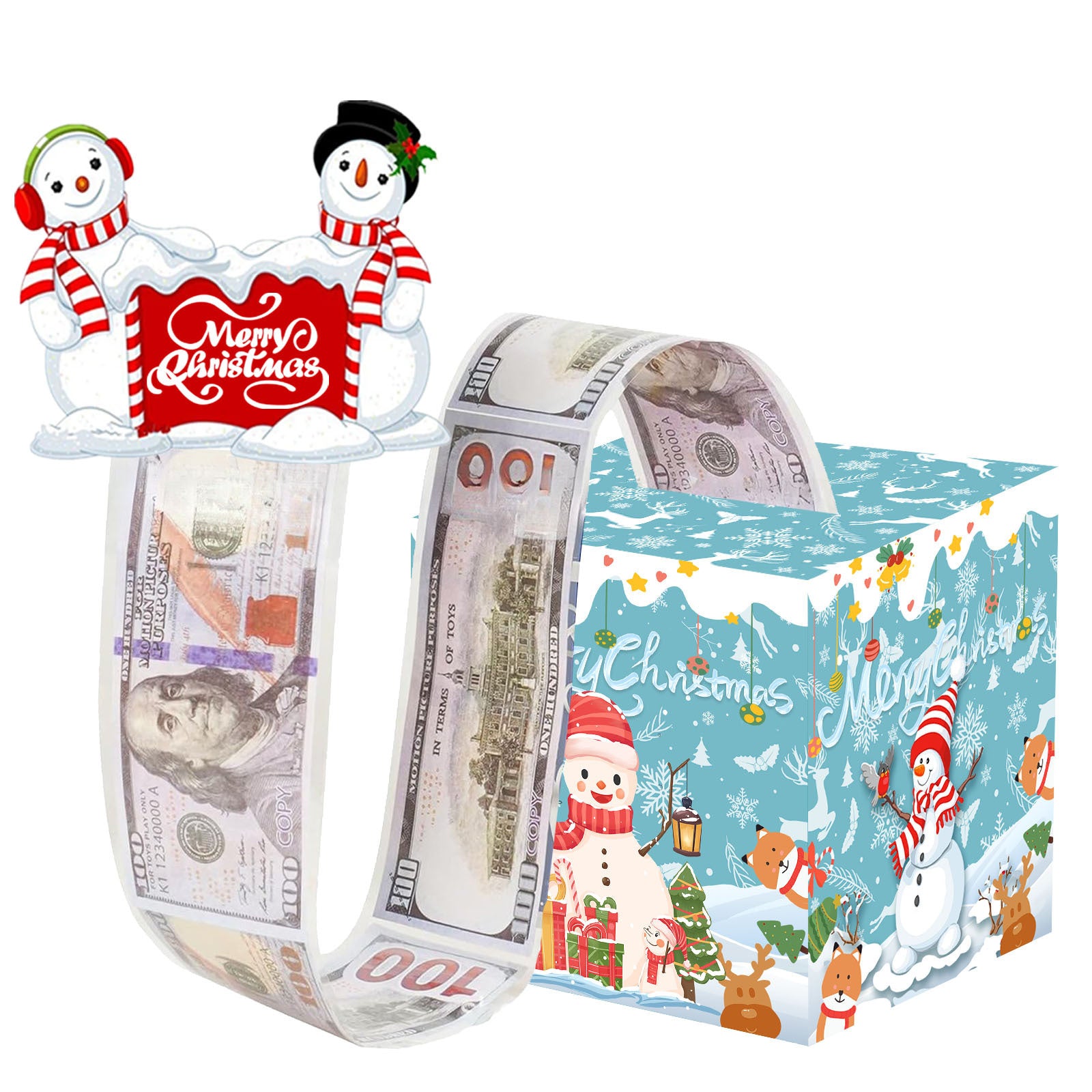 Christmas Money Pull Gift Box - Holiday Party Surprise Cash Box Decoration - Ice SnowCuteSnowman20