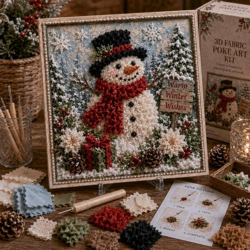 Christmas kinusaiga-style fabric artwork with textured 3D effect – traditional Japanese-inspired craft