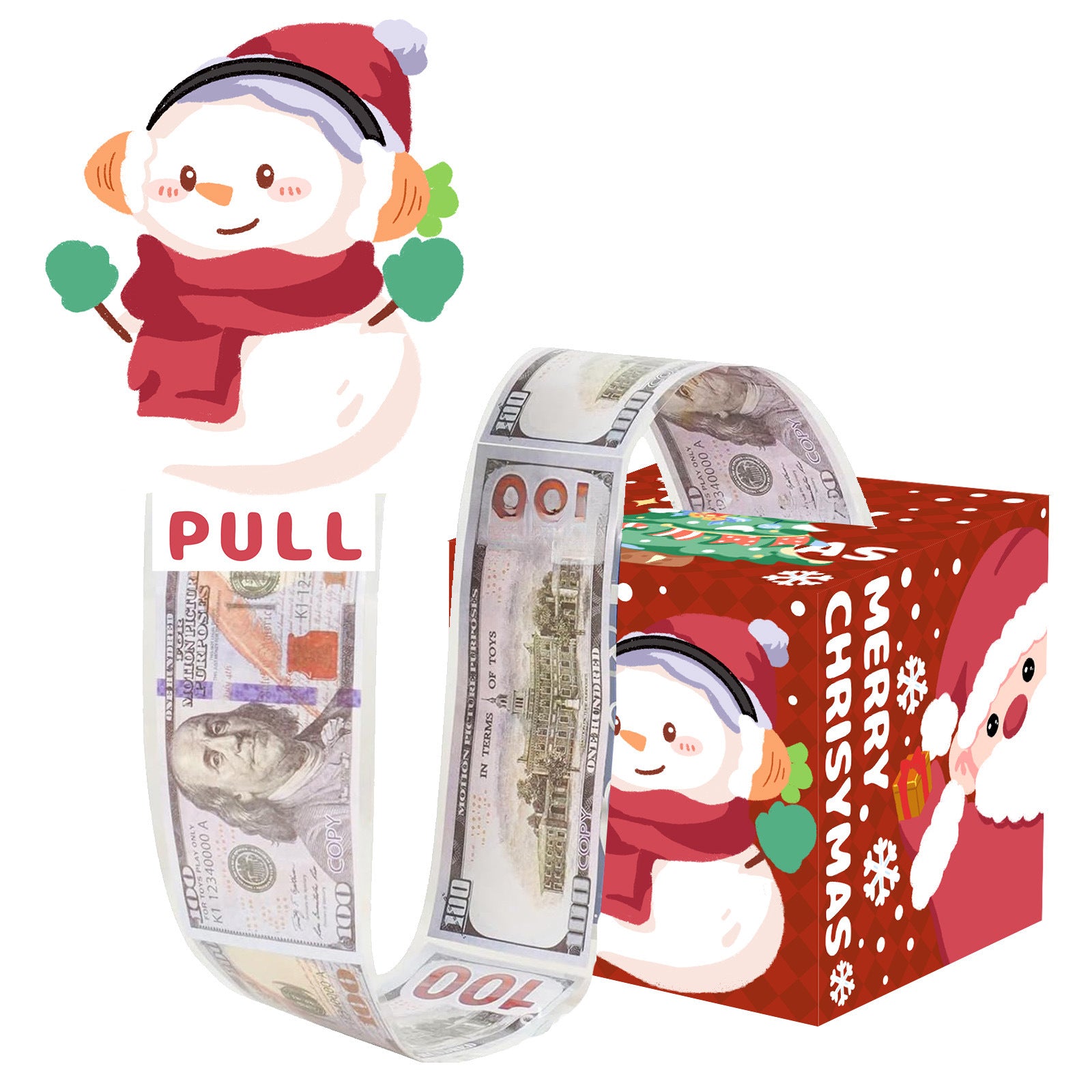 Christmas Money Pull Gift Box - Holiday Party Surprise Cash Box Decoration - CuteWhiteSnowman48