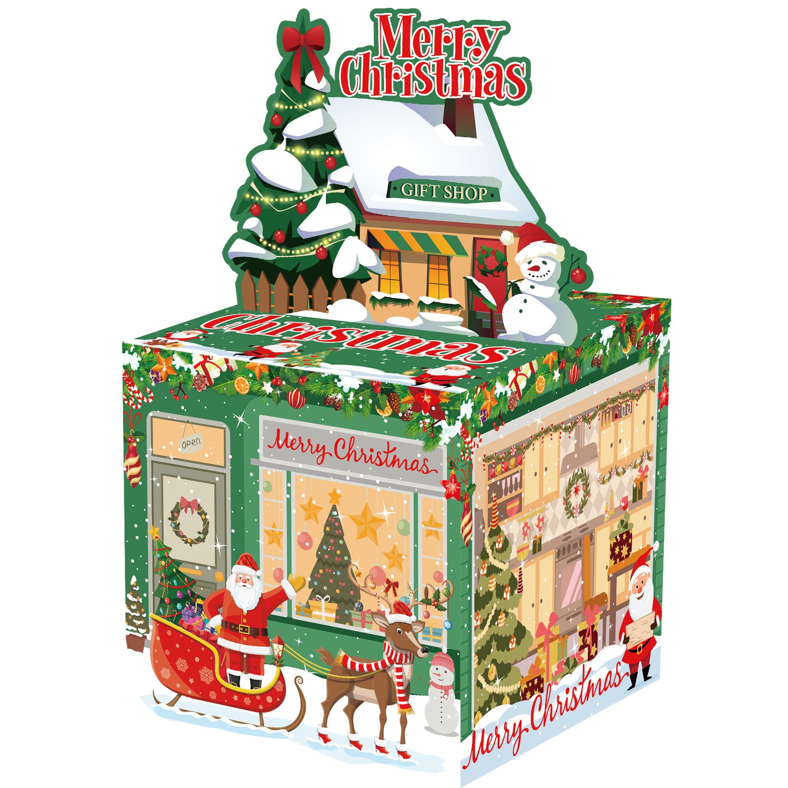 Christmas Money Pull Gift Box - Holiday Party Surprise Cash Box Decoration - Reindeer CarriageSanta Claus73