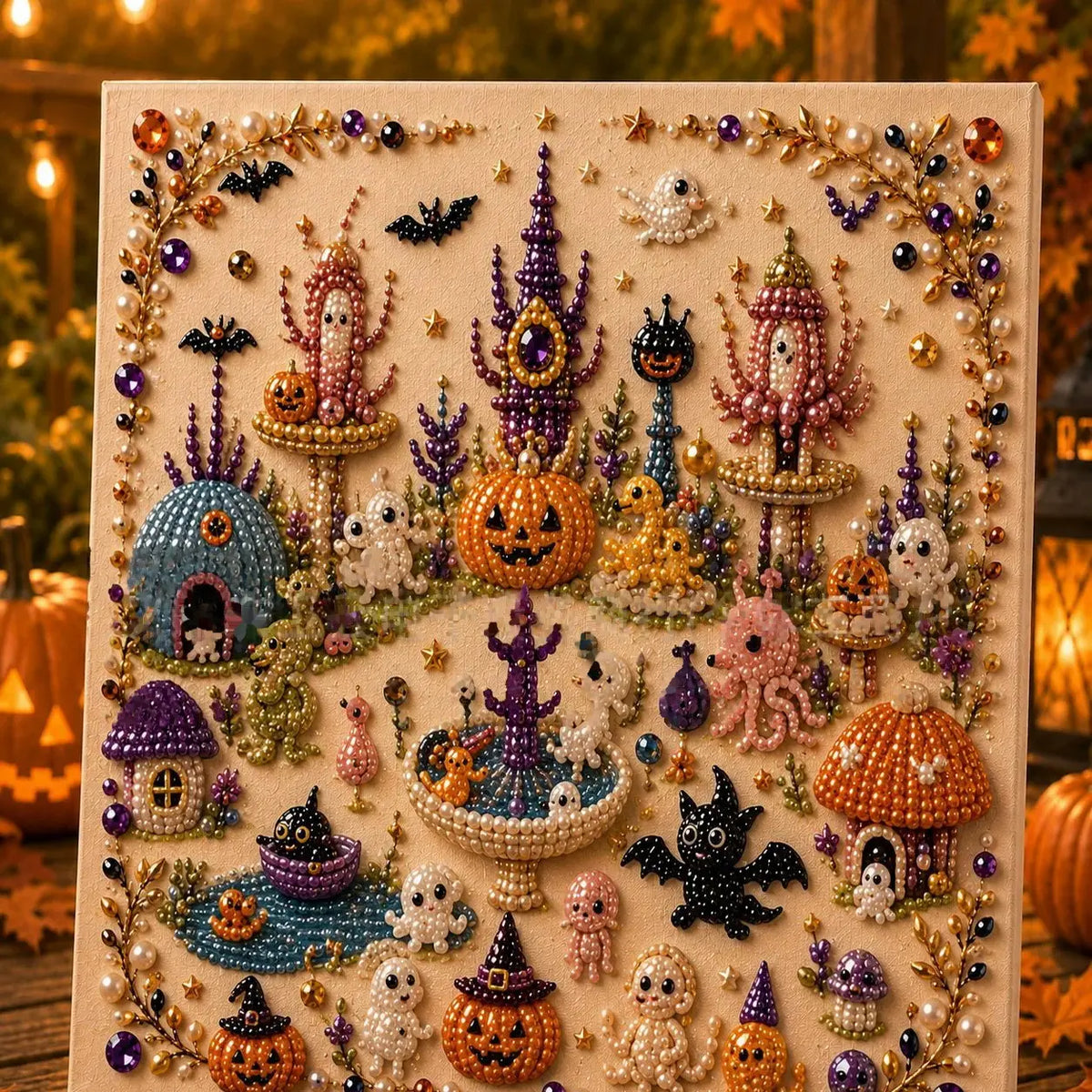 Halloween fantasy underwater castle pearl art DIY kit – 3D bead mosaic craft with artboard