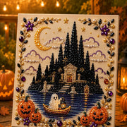 Halloween dark castle ghost pearl art DIY kit – 3D bead mosaic craft with artboard for fall decor