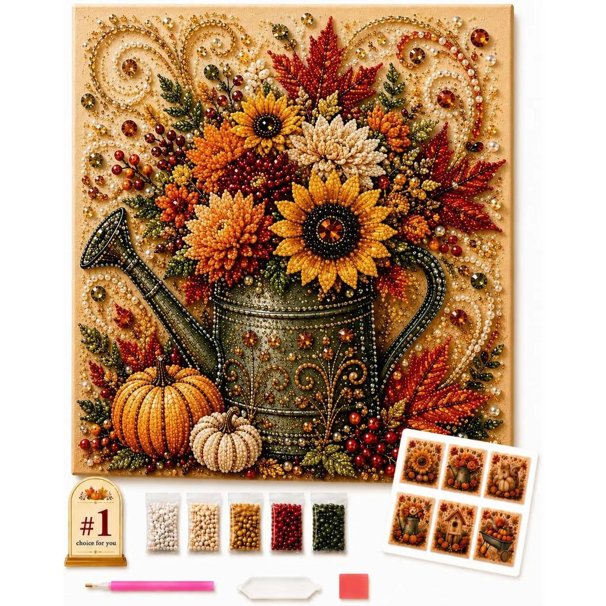Halloween autumn watering can pearl diamond painting kit – fall 3D DIY gem art for adults