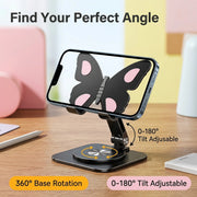 Aluminum phone stand 360° rotation detail – foldable adjustable mount for all smartphones