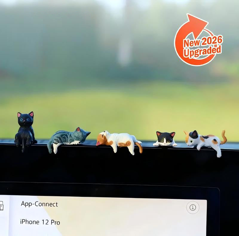 Mini resin cat desk figurines set – cute multi-pose cartoon kitty decorative pieces for office