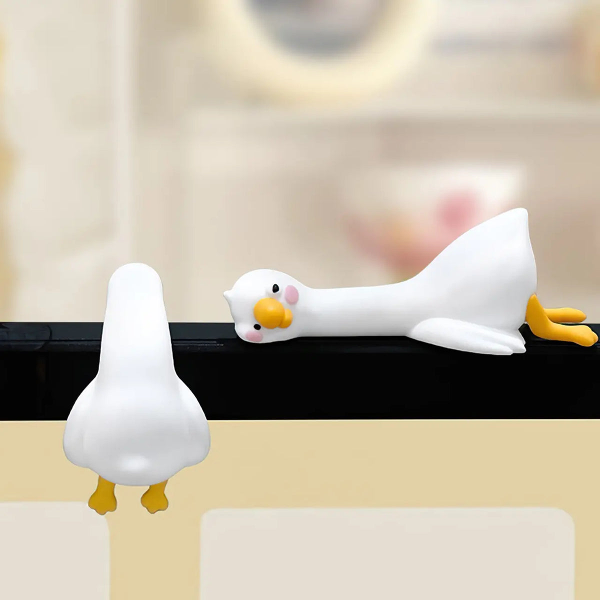 Cute cartoon goose figurines detail view – collectible mini statues for home and office decor