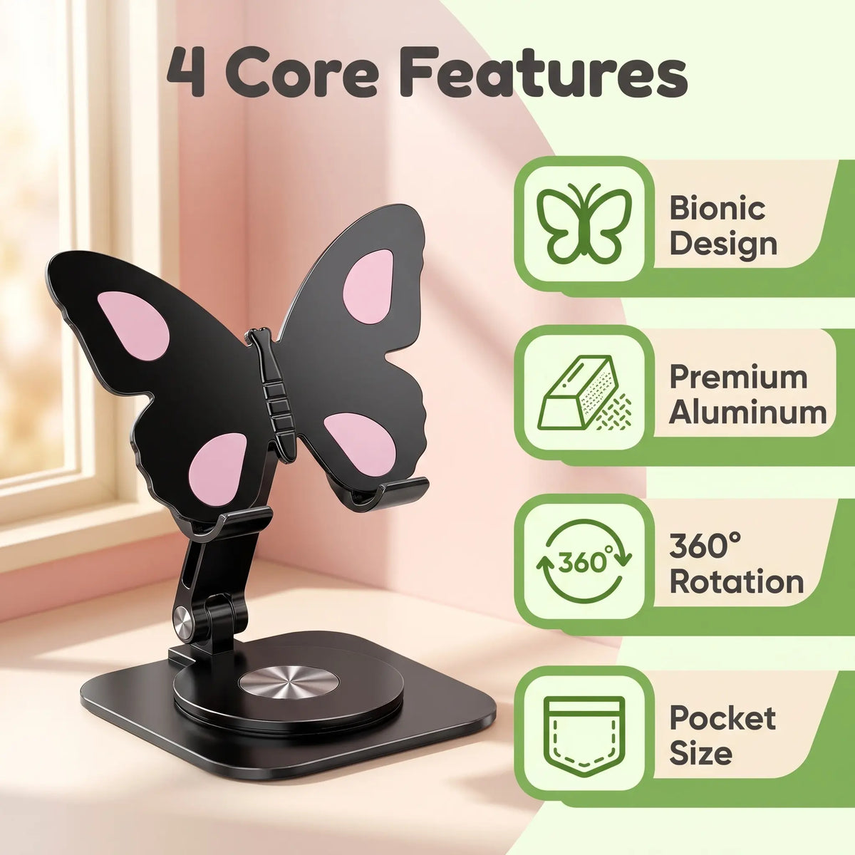 Aluminum phone stand pink black blue – portable 360° rotatable adjustable desk mount