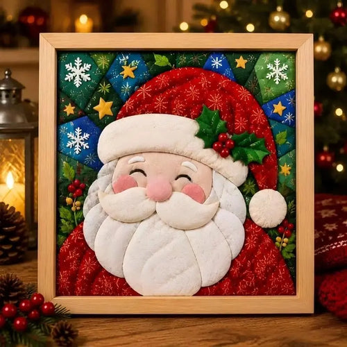 20cm Christmas stocking framed wall art – vintage patchwork picture for holiday home decor