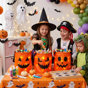 Halloween LED candy bucket 3-pack – orange white pink pumpkin trick or treat bags