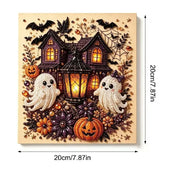 Halloween haunted house with ghost and pumpkin lantern pearl diamond painting kit – spooky DIY art