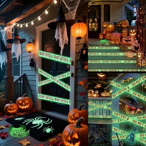 Geetoys Halloween Glow-in-the-Dark Warning Tape Fluorescent Strip Decorative Caution Tape