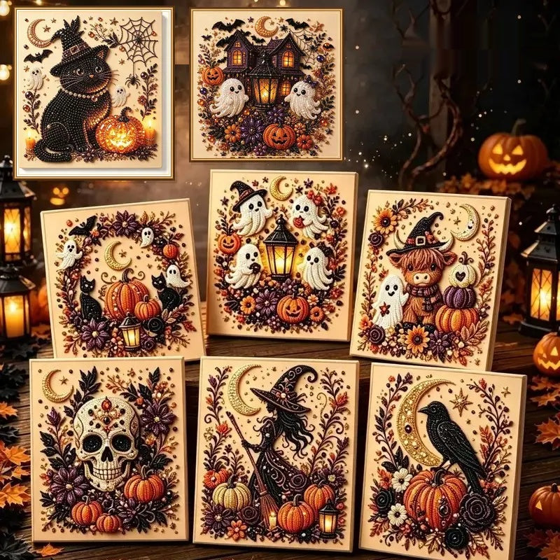 Halloween Diamond Painting Kits 2026 Halloween New Ghost Pearl Art DIY Kit Includes Artboard, Spooky Cute 3D Diamond Painting Crafts, , DIY Fall Home Decor Wall Art, Beginner DIY Seasonal Party Gift